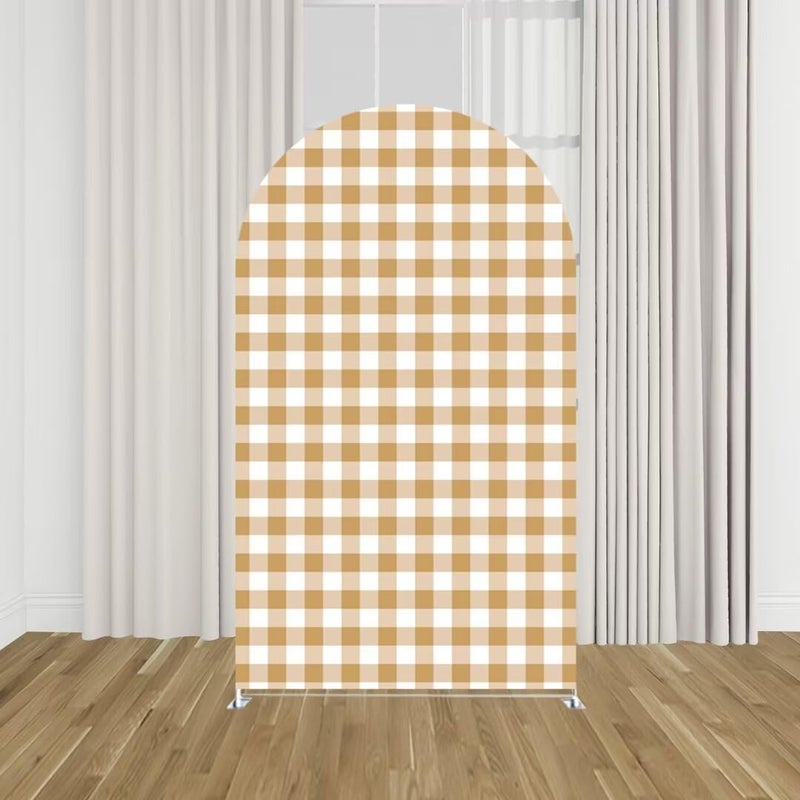 KONPON Beige Plaids Arch Background Covers for Farm Parties Stretchy Arched Stand Cover Baby Birthday Party Decoration(Only Cover) - Image 2