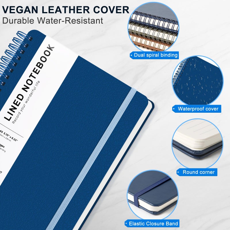 ABERLLS Blue Lined Spiral Journal Notebook with 160 Pages, 8Ã—5.7in, A5 Spiral Notebook, Journaling Notebooks for Work, School, Women, Men, College Ruled Spiral Notebook, Hardcover Leather Journals - Image 4