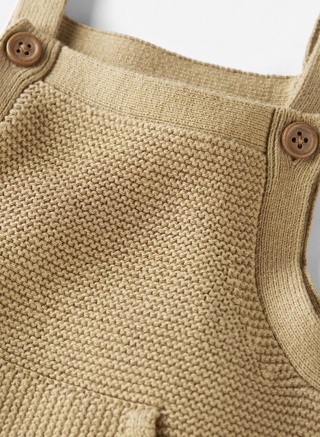 little planet by carter's unisex-baby Organic Cotton Sweater Knit Overalls, Camp Khaki, 12 Months - Image 2