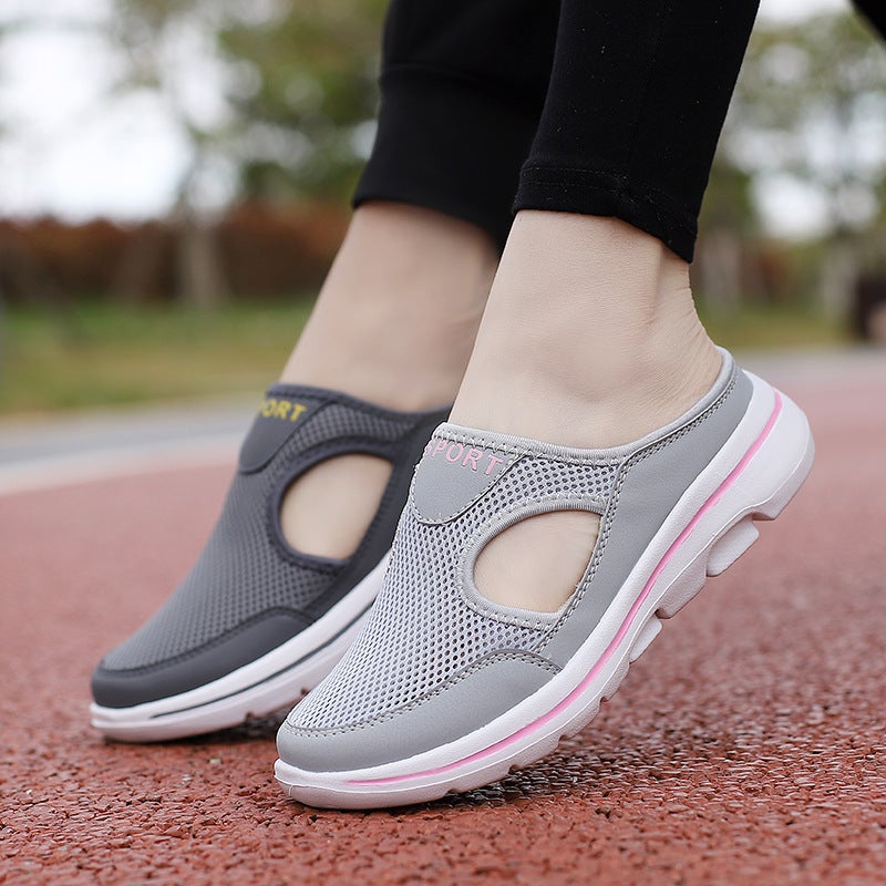 2023 Korean Style Large Size Casual Shoes Half Shoes Women''s Shoes Single Shoes Men''s Thick Sole Slip-on Sandals Mesh Half Slippers - Image 4