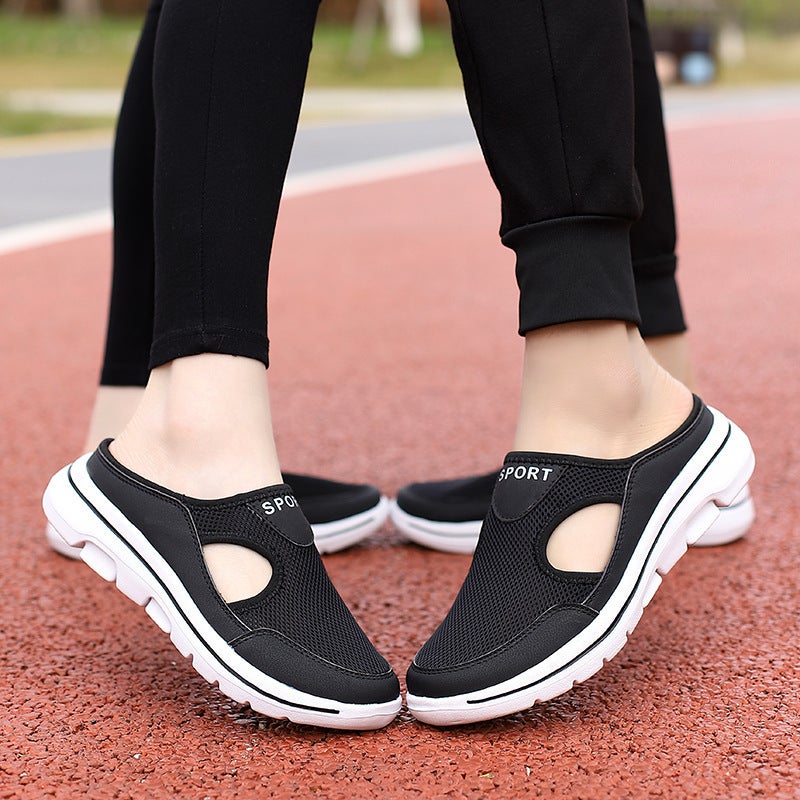 2023 Korean Style Large Size Casual Shoes Half Shoes Women''s Shoes Single Shoes Men''s Thick Sole Slip-on Sandals Mesh Half Slippers - Image 5