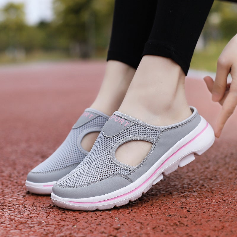 2023 Korean Style Large Size Casual Shoes Half Shoes Women''s Shoes Single Shoes Men''s Thick Sole Slip-on Sandals Mesh Half Slippers - Image 3