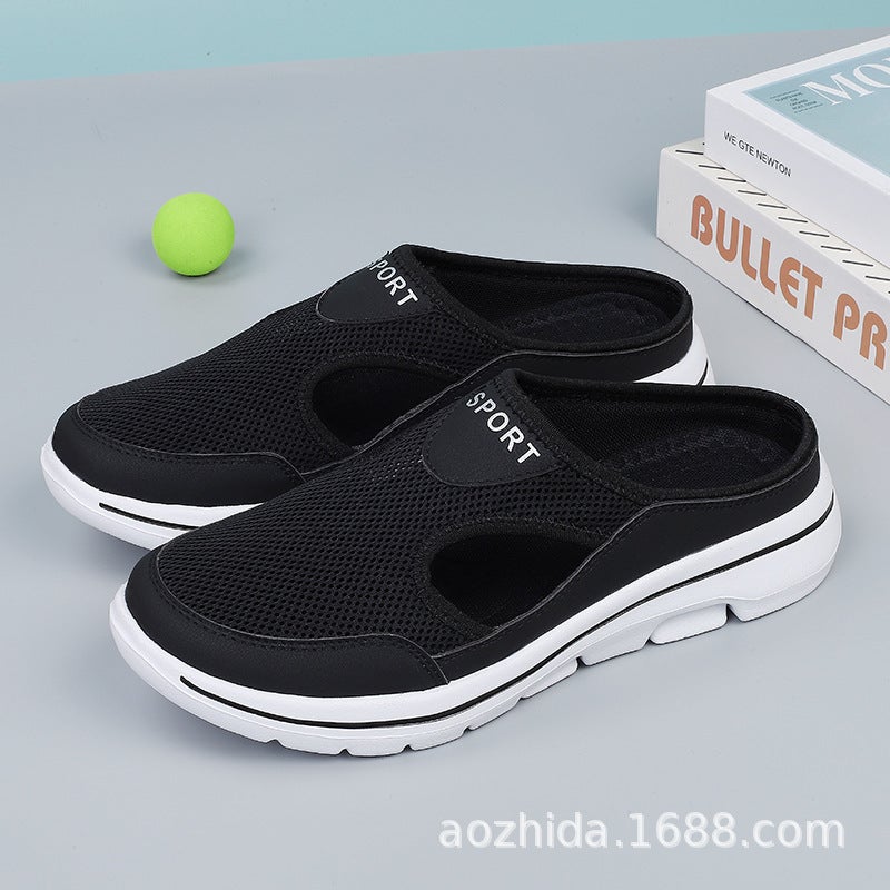 2023 Korean Style Large Size Casual Shoes Half Shoes Women''s Shoes Single Shoes Men''s Thick Sole Slip-on Sandals Mesh Half Slippers - Image 1
