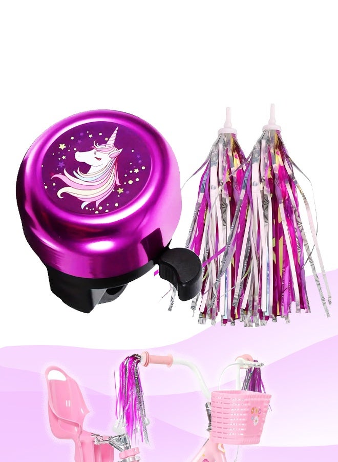 Kids Bike Bell with 2 Pcs Bike Streamers for Girls, Cute Children's Bicycle Accessories - Image 1