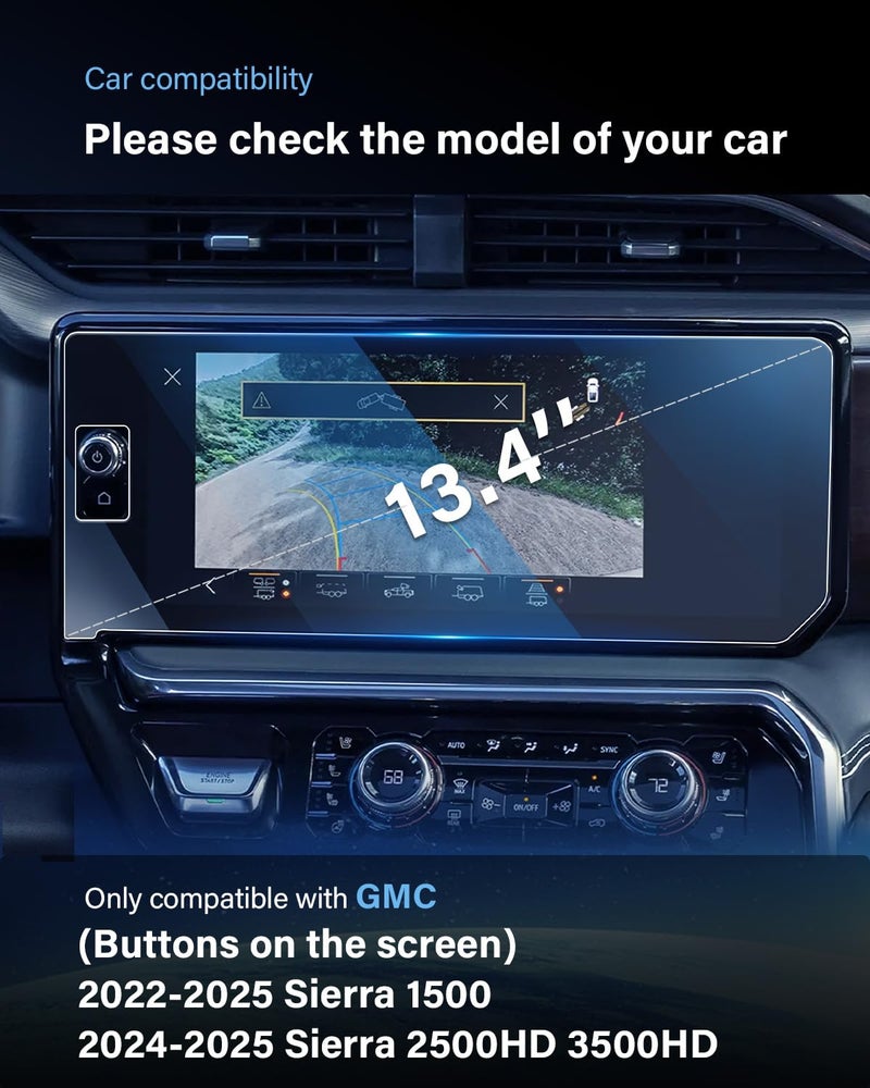 WEIPIN For 2025 GMC Sierra Screen Protector - 2022-2025 Sierra 1500& 2024-2025 Sierra 2500HD 3500HD (Buttons on the screen) 13.4+12.3 Inch Screen Protector Anti Fingerprint 9H Hardness Tempered Glass- HD - Image 2