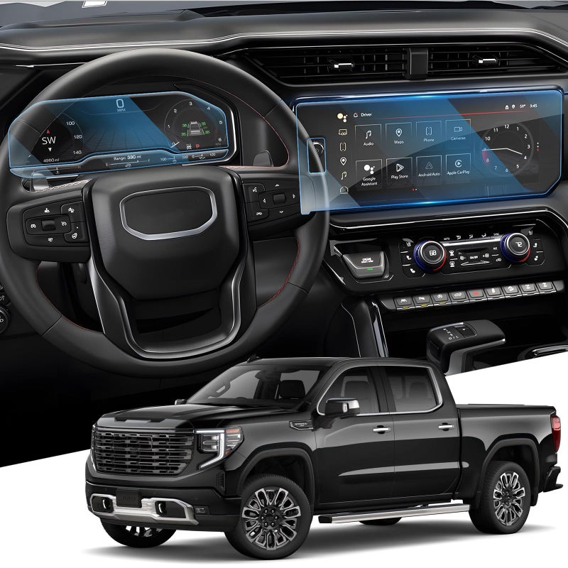 WEIPIN For 2025 GMC Sierra Screen Protector - 2022-2025 Sierra 1500& 2024-2025 Sierra 2500HD 3500HD (Buttons on the screen) 13.4+12.3 Inch Screen Protector Anti Fingerprint 9H Hardness Tempered Glass- HD - Image 1