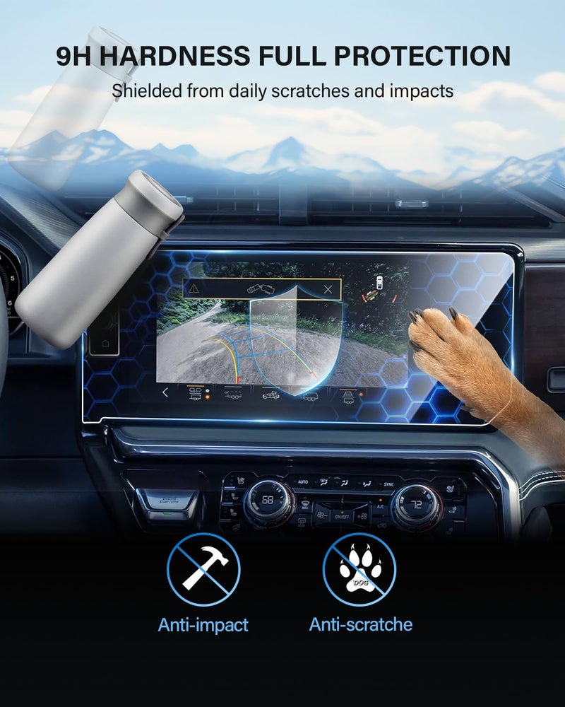 WEIPIN For 2025 GMC Sierra Screen Protector - 2022-2025 Sierra 1500& 2024-2025 Sierra 2500HD 3500HD (Buttons on the screen) 13.4+12.3 Inch Screen Protector Anti Fingerprint 9H Hardness Tempered Glass- HD - Image 5