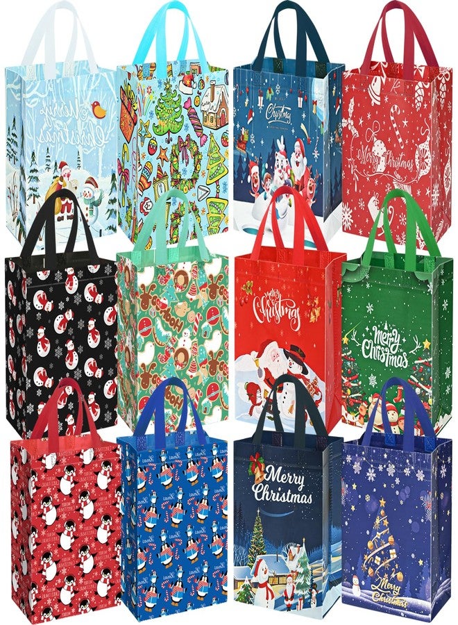 DECHISY 12Pack Small Christmas Gift Bags, Non-woven Reusable Xmas Bags,12 Different Style Christmas Tote Bags with Handles, Holiday Gift Bags for Xmas Presents, Kids, Party Favors - Image 1