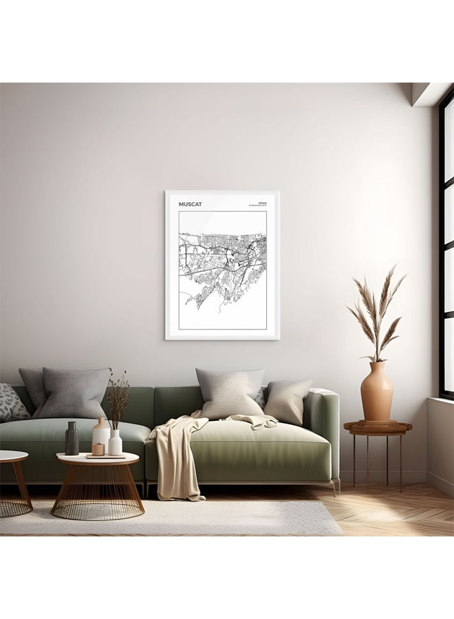 آرت دیکور  ديكور فني مؤطر، صورة فنية جميلة، طباعة صورة لخريطة مدينة مسقط، الحد الأدنى، أسود أبيض، ملصق حضري حديث، هدية سفر عمان، ديكور جداري، غرفة المعيشة، المكتب، غرفة النوم، الفنادق - Image 3