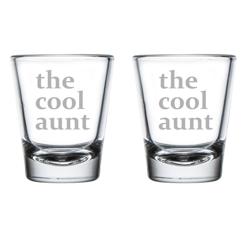 MIP Set of 2 Shot Glasses 175oz Shot Glass Gift The Cool Aunt Funny For Aunt