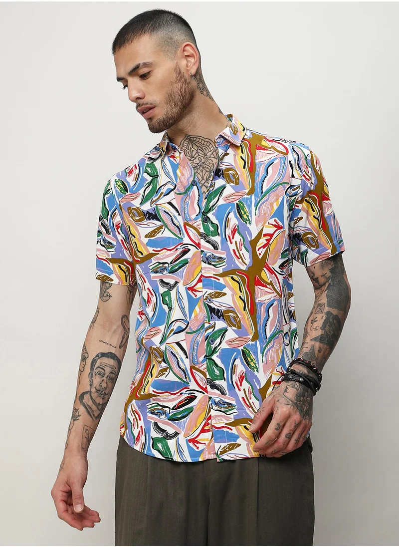 كامبوس سوترا Men's Multicolour Abstract Foilage Shirt
