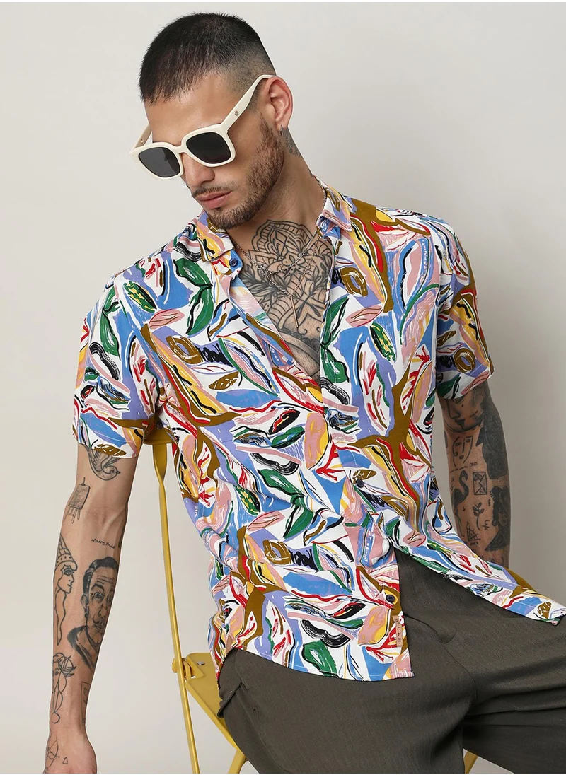 كامبوس سوترا Men's Multicolour Abstract Foilage Shirt