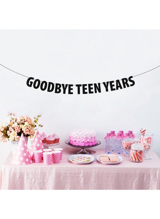 SWEETTALA Goodbye Teen Years Banner - Happy 20th Birthday Party Decoration - Farewell to Teen Years - Cheers to 20 Years - 20 Years Old Party Black Glitter - Image 4