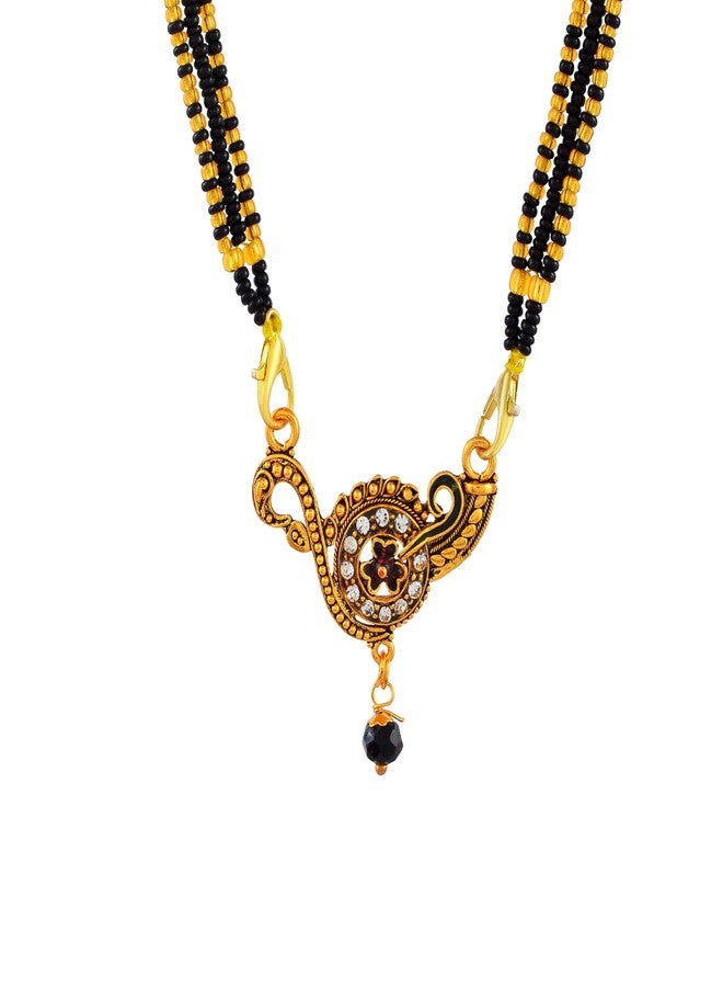 morir Elegant Spiral Flower Mangalsutra with Antique Gold Finish Pendant and CZ Stones for Women - Image 1