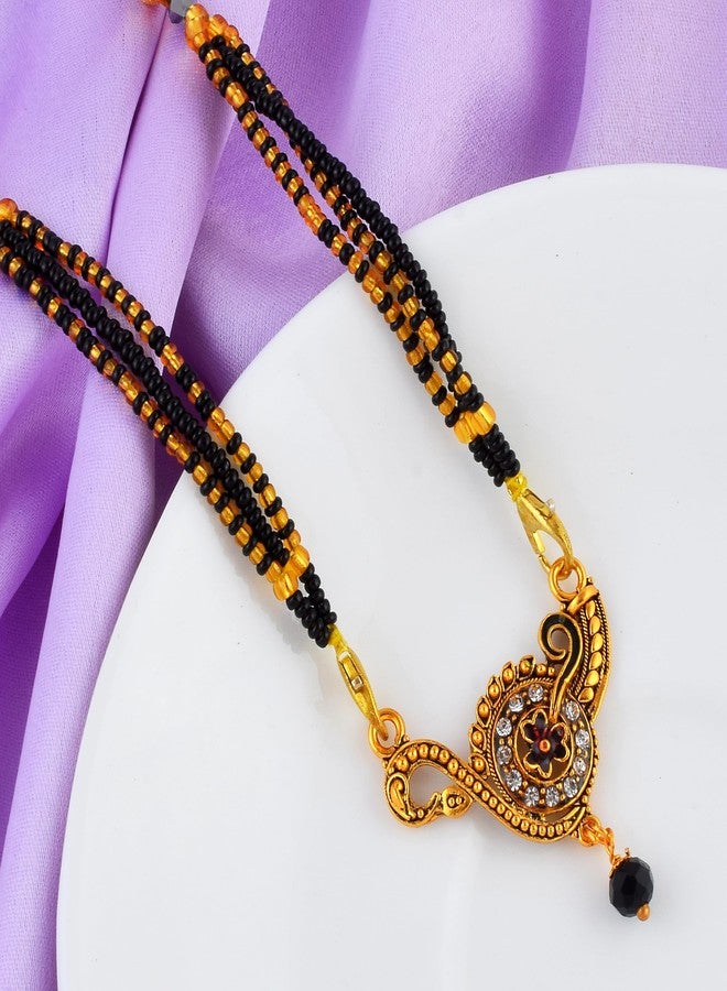 morir Elegant Spiral Flower Mangalsutra with Antique Gold Finish Pendant and CZ Stones for Women - Image 4