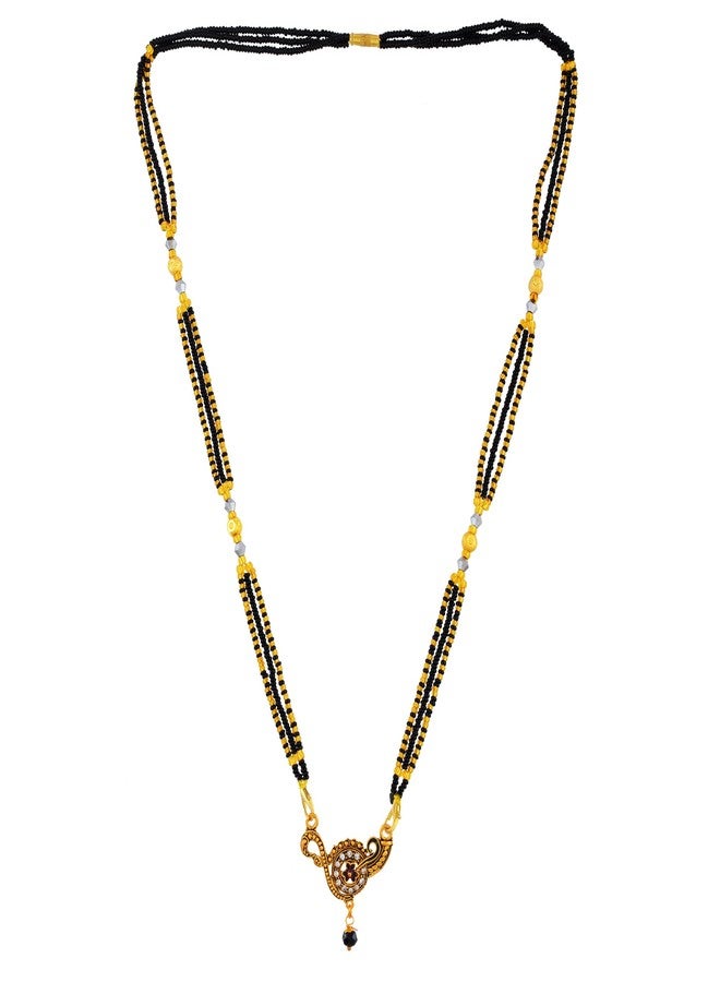morir Elegant Spiral Flower Mangalsutra with Antique Gold Finish Pendant and CZ Stones for Women - Image 3