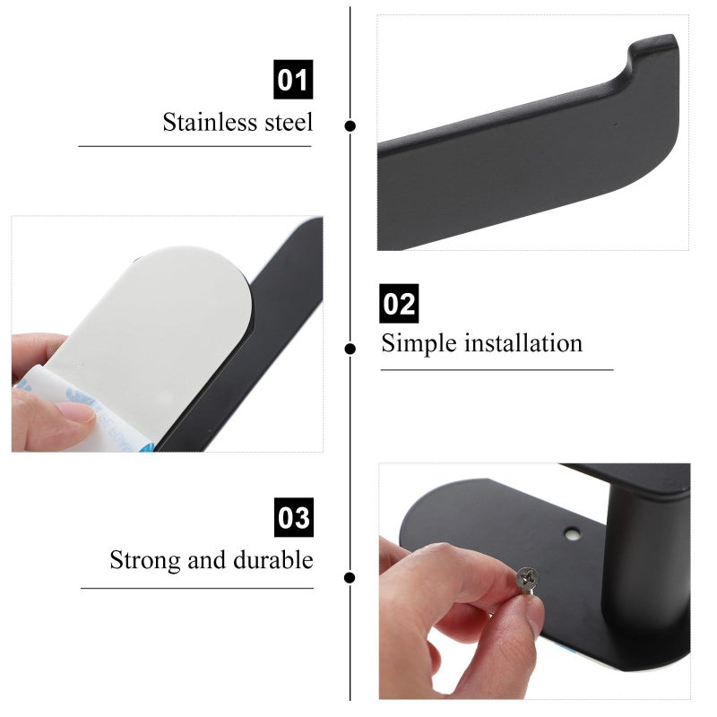 304 Stainless Steel Multipurpose Roll Paper Holder Nail Free Wall Mount Bathroom Shelf Rack Black - Image 4