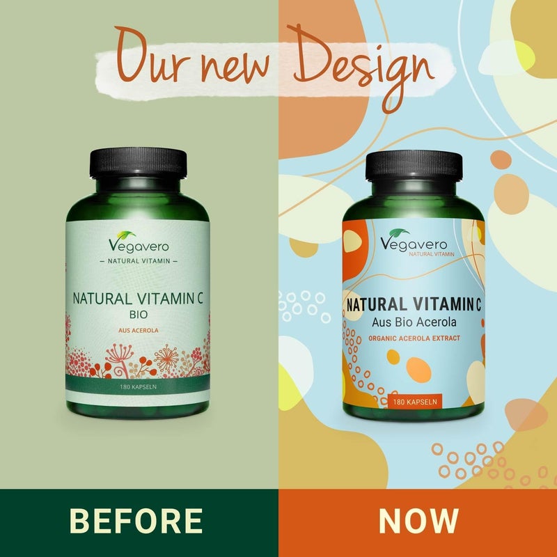 Vegavero Natural Vitamin C Supplement Organic VIT C from Acerola Cherry Extract 225 NRV NO Additives 180 Capsules Vegan - Image 2