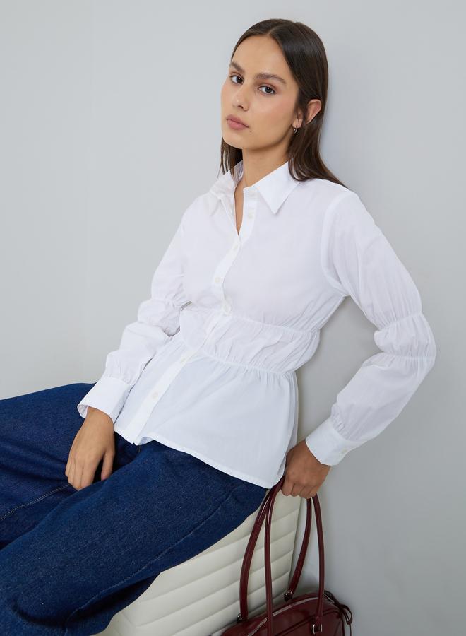 Styli White Long Sleeve Cinched-Waist Shirt - Image 1