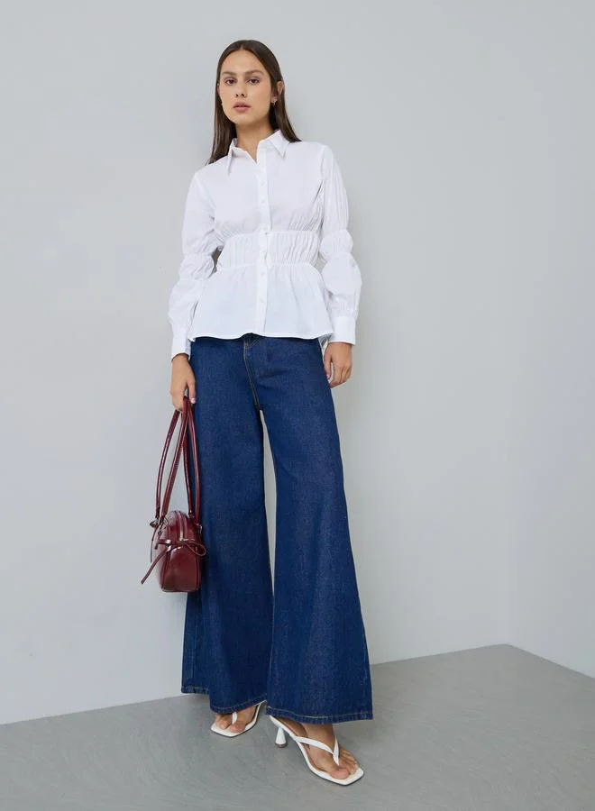 Styli White Long Sleeve Cinched-Waist Shirt