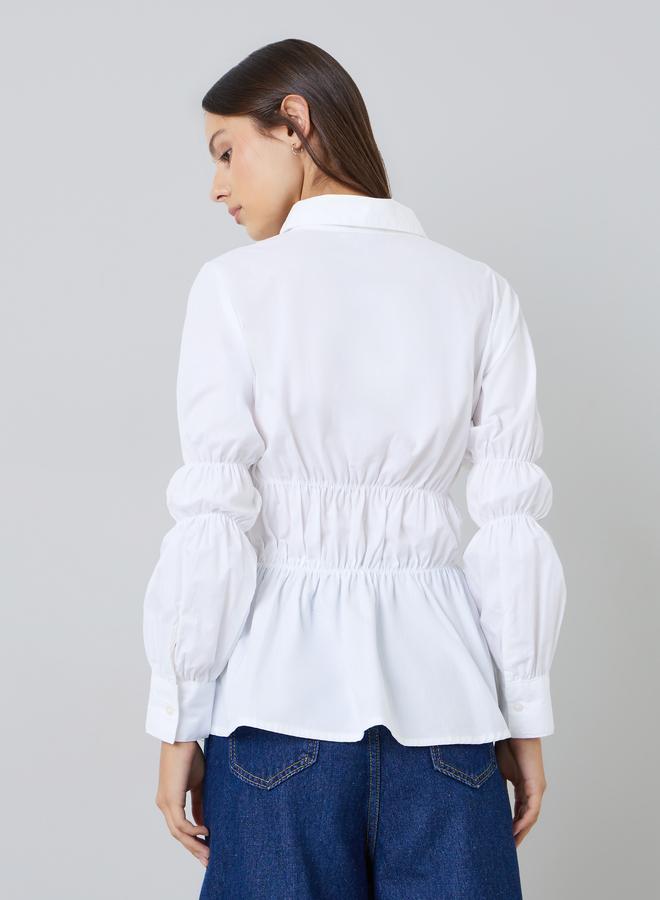 Styli White Long Sleeve Cinched-Waist Shirt - Image 4