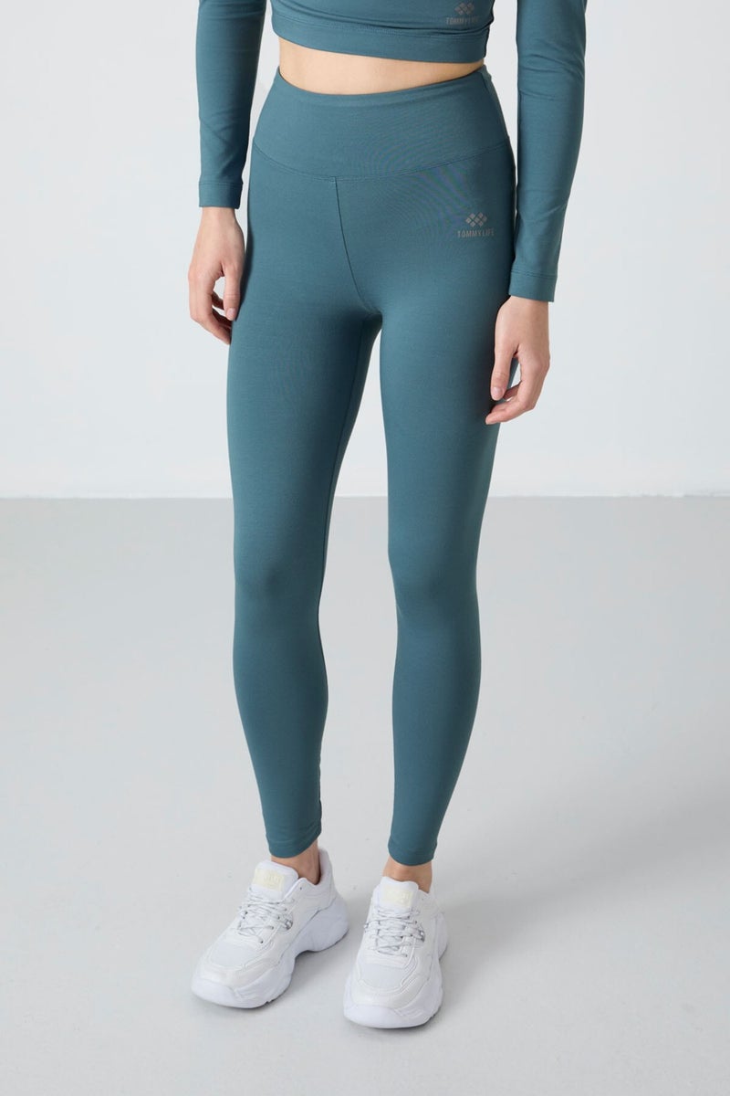 Tommy Life Forest Green High Waist Long Sleeve Slim Fit Crop Top Women's Leggings Set - 95286  - Image 5