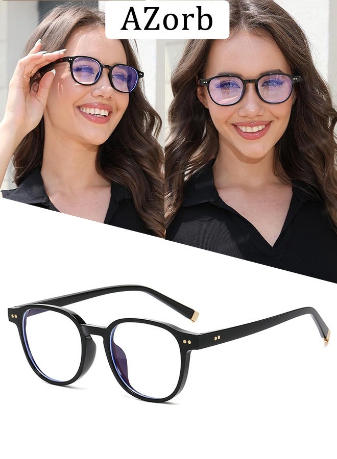 AZorb Anti Blue Light Glasses for Men and Women - Filter Radiation Eyeglasses Anti Blue Light Blocking Eye Glasses Round Small Clear Lens for Computer Reading Gaming Glasses Black - Image 1