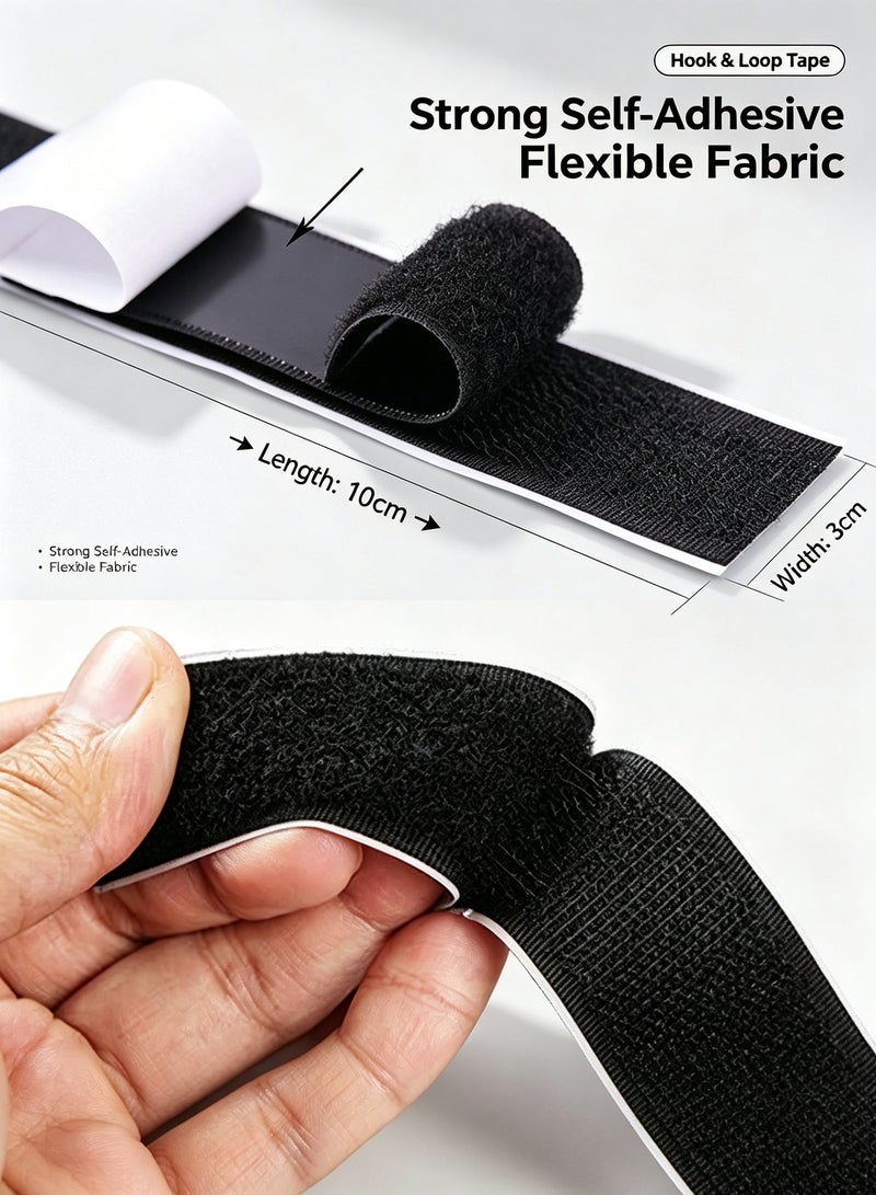 jaexest 16 Pcs Self Adhesive Hook and Loop Tape Strips, 3x10cm Heavy Duty Double Sided Mounting Tape with Sticky Back, Industrial Strength Nylon Fastener for Wall Mount Picture Hanging and Cable Management, Removable Interlocking Strips for Home Office School Organization, Black - Image 2