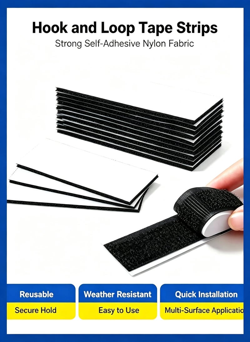jaexest 16 Pcs Self Adhesive Hook and Loop Tape Strips, 3x10cm Heavy Duty Double Sided Mounting Tape with Sticky Back, Industrial Strength Nylon Fastener for Wall Mount Picture Hanging and Cable Management, Removable Interlocking Strips for Home Office School Organization, Black - Image 1