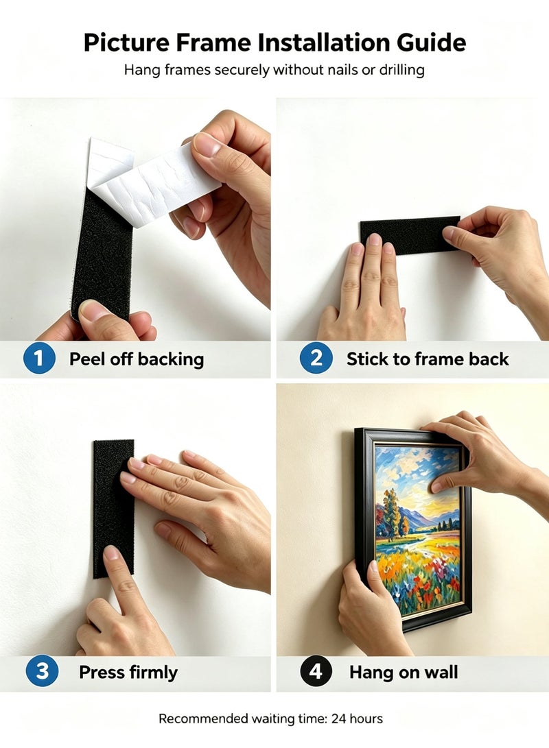 jaexest 16 Pcs Self Adhesive Hook and Loop Tape Strips, 3x10cm Heavy Duty Double Sided Mounting Tape with Sticky Back, Industrial Strength Nylon Fastener for Wall Mount Picture Hanging and Cable Management, Removable Interlocking Strips for Home Office School Organization, Black - Image 3
