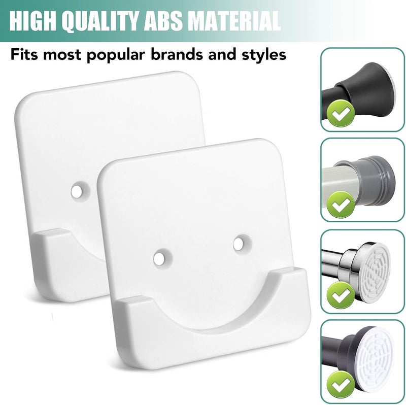 CANRAY Shower Curtain Rod Holder for Wall Mount | Adhesive Shower Tension Rod Retainer for Tile | No Drilling | Stick On | 2 Pack, White (Shower Curtain Rod Not Included) - Image 2