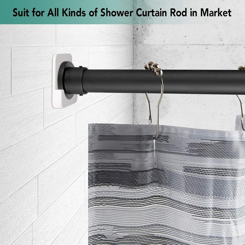 CANRAY Shower Curtain Rod Holder for Wall Mount | Adhesive Shower Tension Rod Retainer for Tile | No Drilling | Stick On | 2 Pack, White (Shower Curtain Rod Not Included) - Image 4