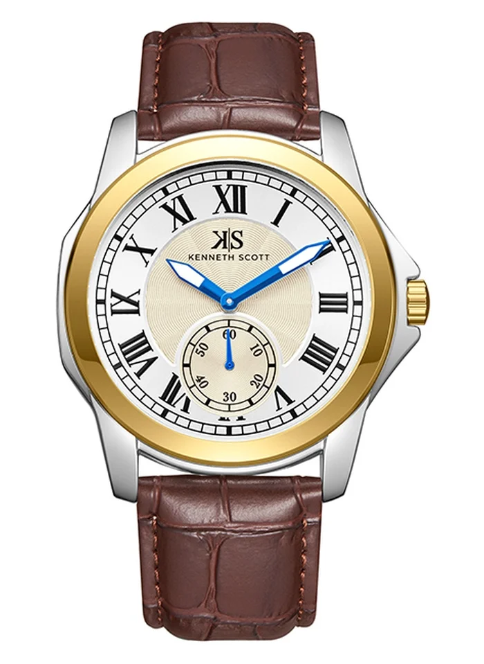 KENNETH SCOTT Kenneth Scott K24018-TLDC Men's Analog Display Watch & Leather  Strap Brown