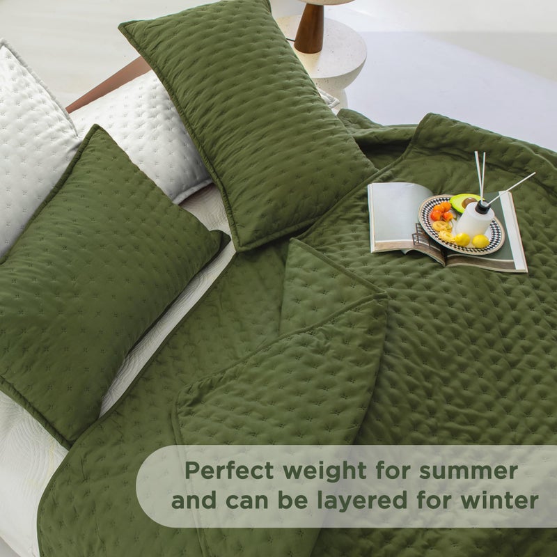 Andency Olive Green California King Size Quilt Bedding Set (112x104 Inch), 3 Pieces Soft Lightweight Bedspread Coverlet - Image 3