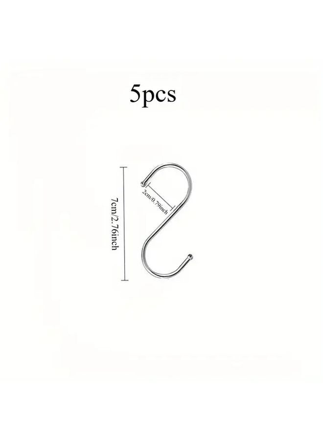 Stainless Steel S Shaped Hooks 5pcs Multi Functional Storage for Clothes Hats - Image 1