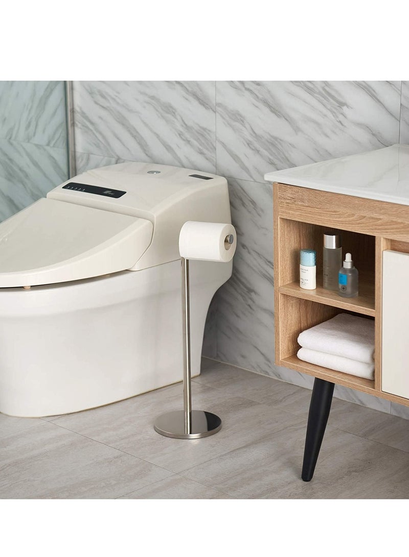 MIXDE حامل ورق التواليت قائم بذاته للحمام، 5 لفات ورقية، حامل مناديل ورقية من الفولاذ المقاوم للصدأ مقاوم للصدأ، حامل تخزين على الأرض للحمام (نيكل ناعم) - Image 5