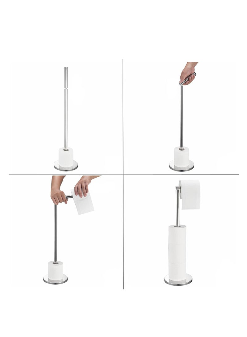 MIXDE حامل ورق التواليت قائم بذاته للحمام، 5 لفات ورقية، حامل مناديل ورقية من الفولاذ المقاوم للصدأ مقاوم للصدأ، حامل تخزين على الأرض للحمام (نيكل ناعم) - Image 2