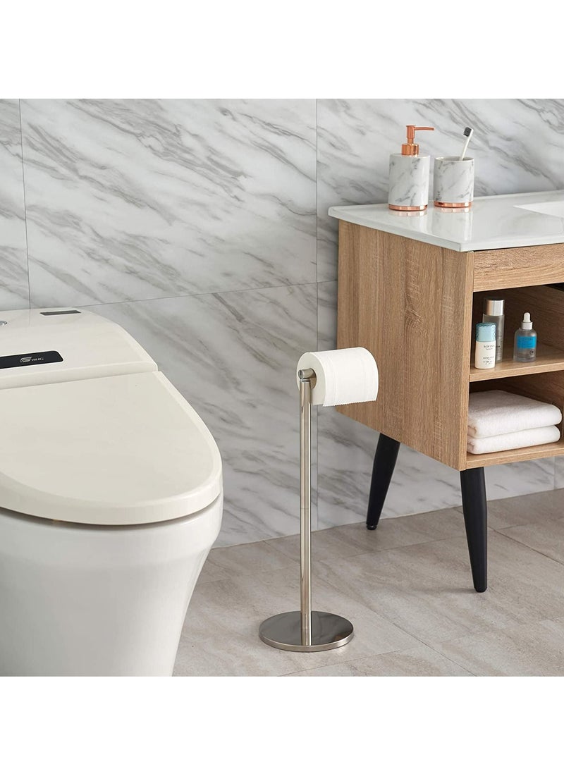 MIXDE حامل ورق التواليت قائم بذاته للحمام، 5 لفات ورقية، حامل مناديل ورقية من الفولاذ المقاوم للصدأ مقاوم للصدأ، حامل تخزين على الأرض للحمام (نيكل ناعم) - Image 4