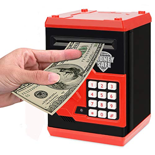Adsoner Cartoon Piggy Bank Electronic ATM Password Cash Coin Can Auto Scroll Paper Money Saving Box Gift For Kids Red - Image 1