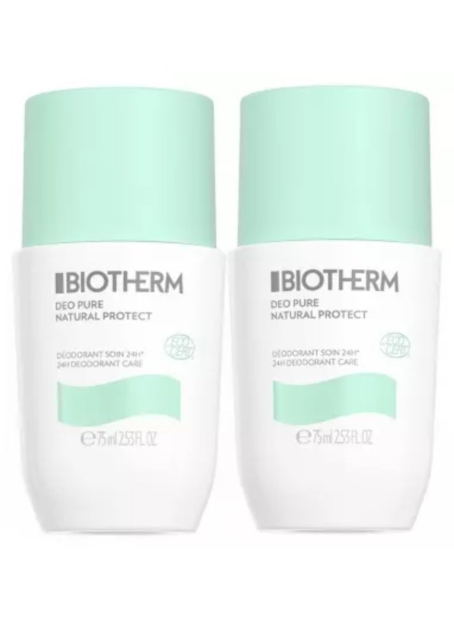 Deo Pure Natural Protect Déodorant Soin 24H Bio Roll-On Lot de 2 x 75 ml