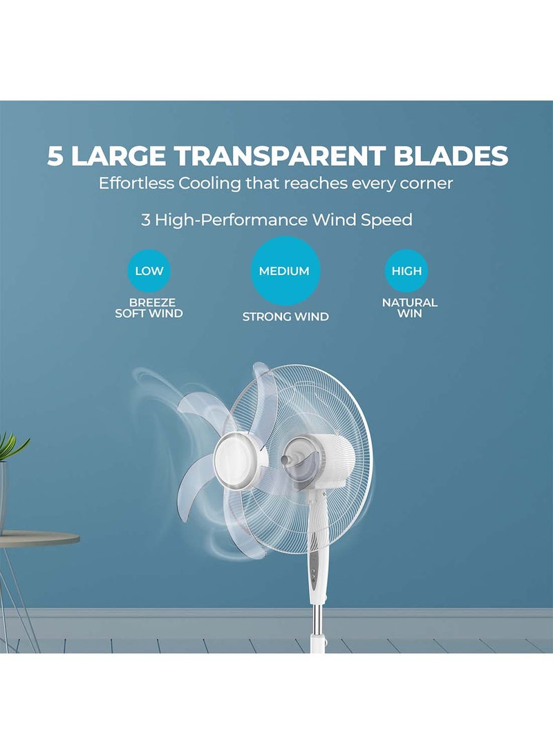 NIKAI 16 Inch Pedestal Fan With Remote And Timer, T" Class Motor, High-Performance Copper Motor, 7.5 Hours Timer, Wide Oscillation, 3 Speeds, Energy-Efficient, For Home And Office 45 W NPF1634RT White - Image 4