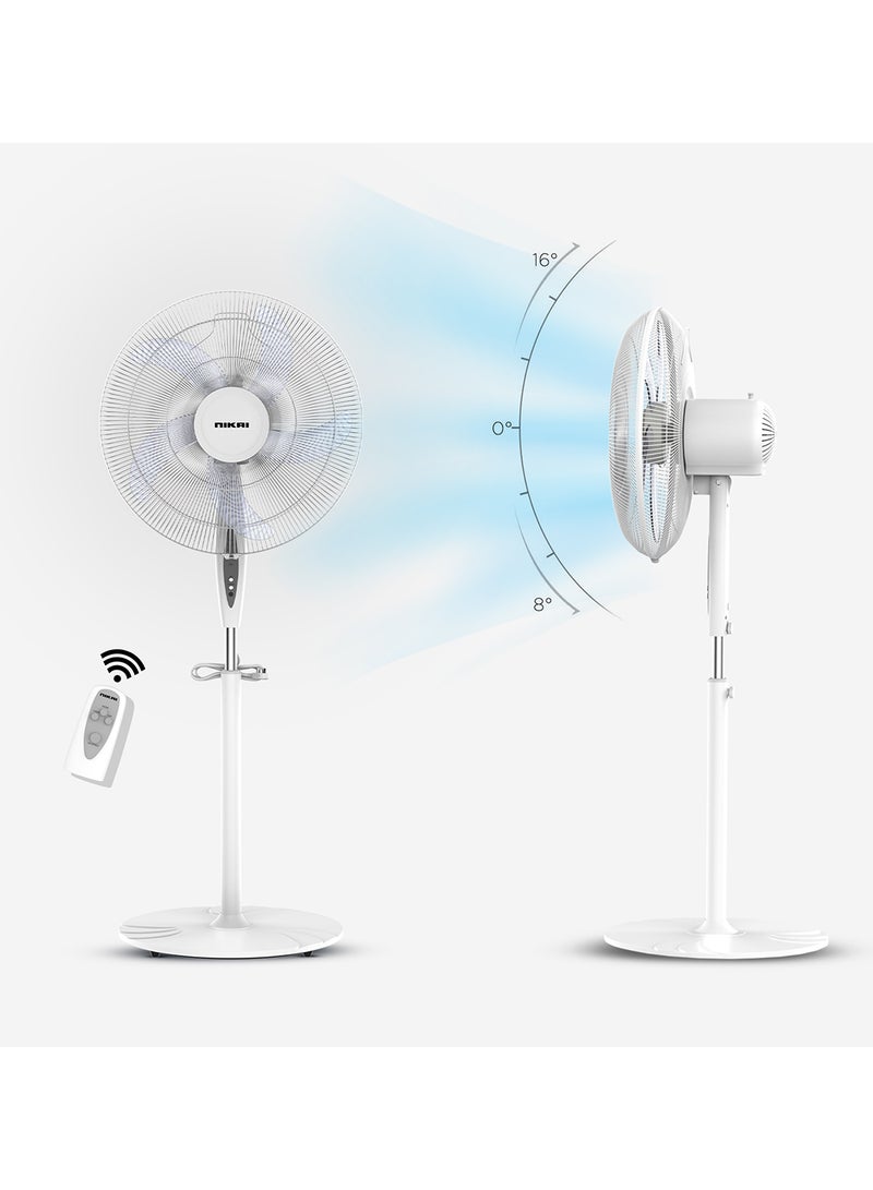 NIKAI 16 Inch Pedestal Fan With Remote And Timer, T" Class Motor, High-Performance Copper Motor, 7.5 Hours Timer, Wide Oscillation, 3 Speeds, Energy-Efficient, For Home And Office 45 W NPF1634RT White - Image 2
