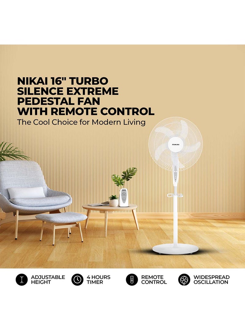 NIKAI 16 Inch Pedestal Fan With Remote And Timer, T" Class Motor, High-Performance Copper Motor, 7.5 Hours Timer, Wide Oscillation, 3 Speeds, Energy-Efficient, For Home And Office 45 W NPF1634RT White - Image 3