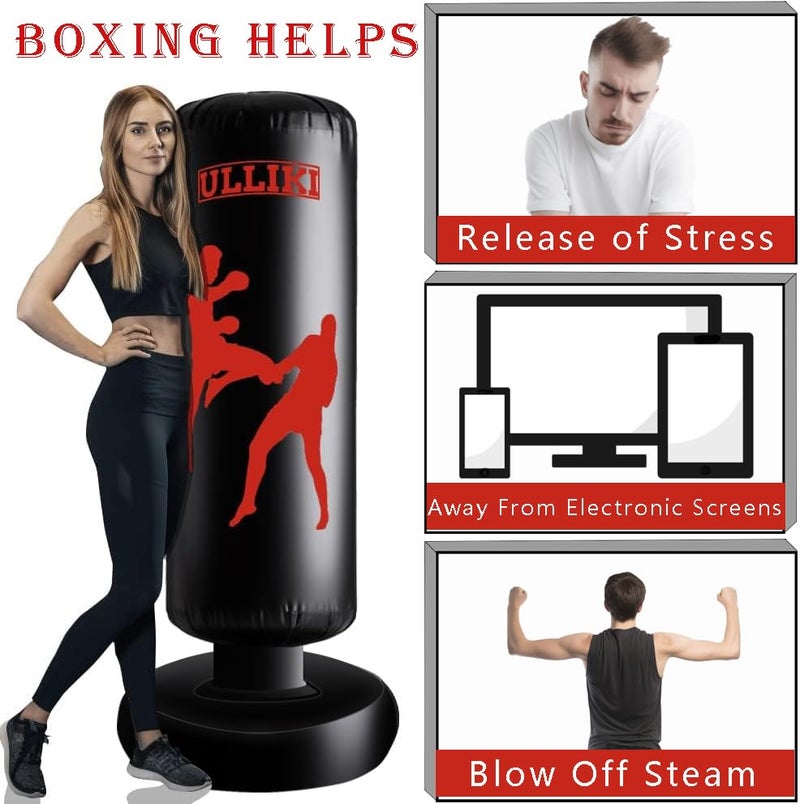 ULLIKI Freestanding Punching Bag for Adults, Kick Boxing Bag with Stand for Adults, Blow up Punching Bag for Kids 12-14 - Image 2