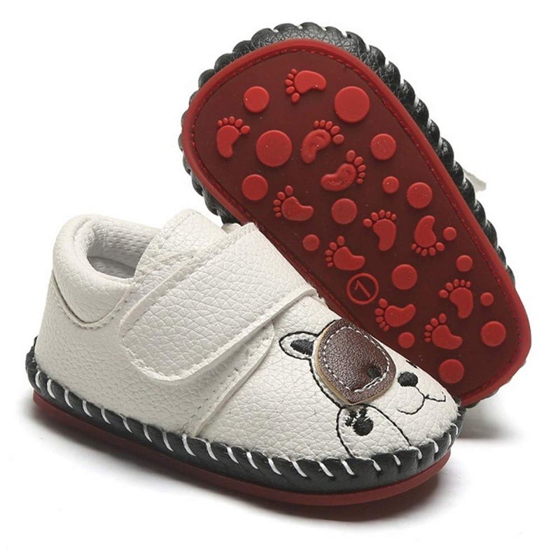HsdsBebe Baby Boys Girls Pu Leather Hard Bottom Walking Sneakers Toddler Rubber Sole First Walkers Infant Cartoon Slippers Crib Shoes(12-18 Months) - Image 1