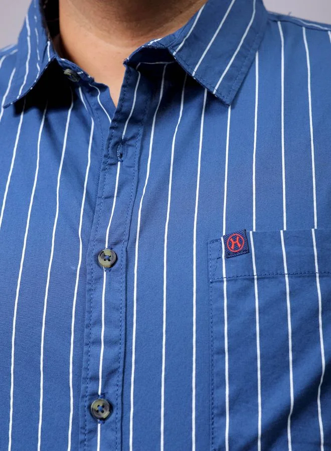 هاردسودا Men Plus Size Regular Fit Vertical Striped Cutaway Collar Full Sleeves Casual Shirt
