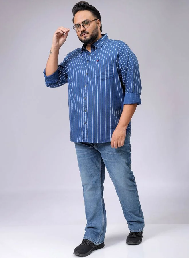 هاردسودا Men Plus Size Regular Fit Vertical Striped Cutaway Collar Full Sleeves Casual Shirt