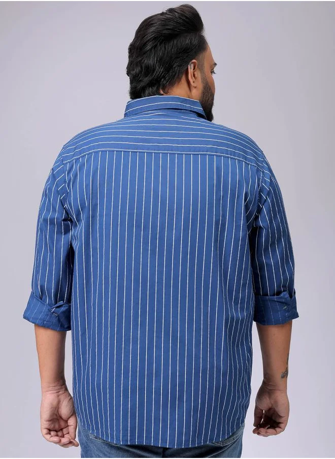هاردسودا Men Plus Size Regular Fit Vertical Striped Cutaway Collar Full Sleeves Casual Shirt