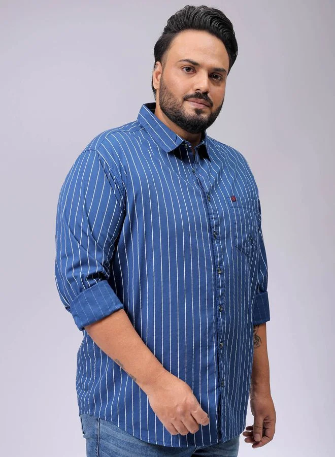 هاردسودا Men Plus Size Regular Fit Vertical Striped Cutaway Collar Full Sleeves Casual Shirt