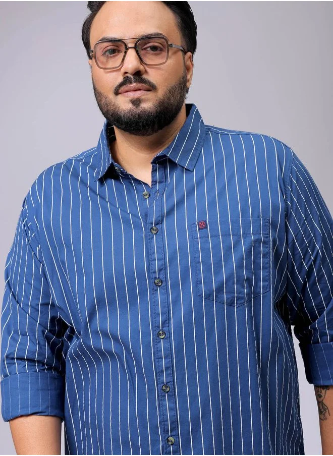 هاردسودا Men Plus Size Regular Fit Vertical Striped Cutaway Collar Full Sleeves Casual Shirt